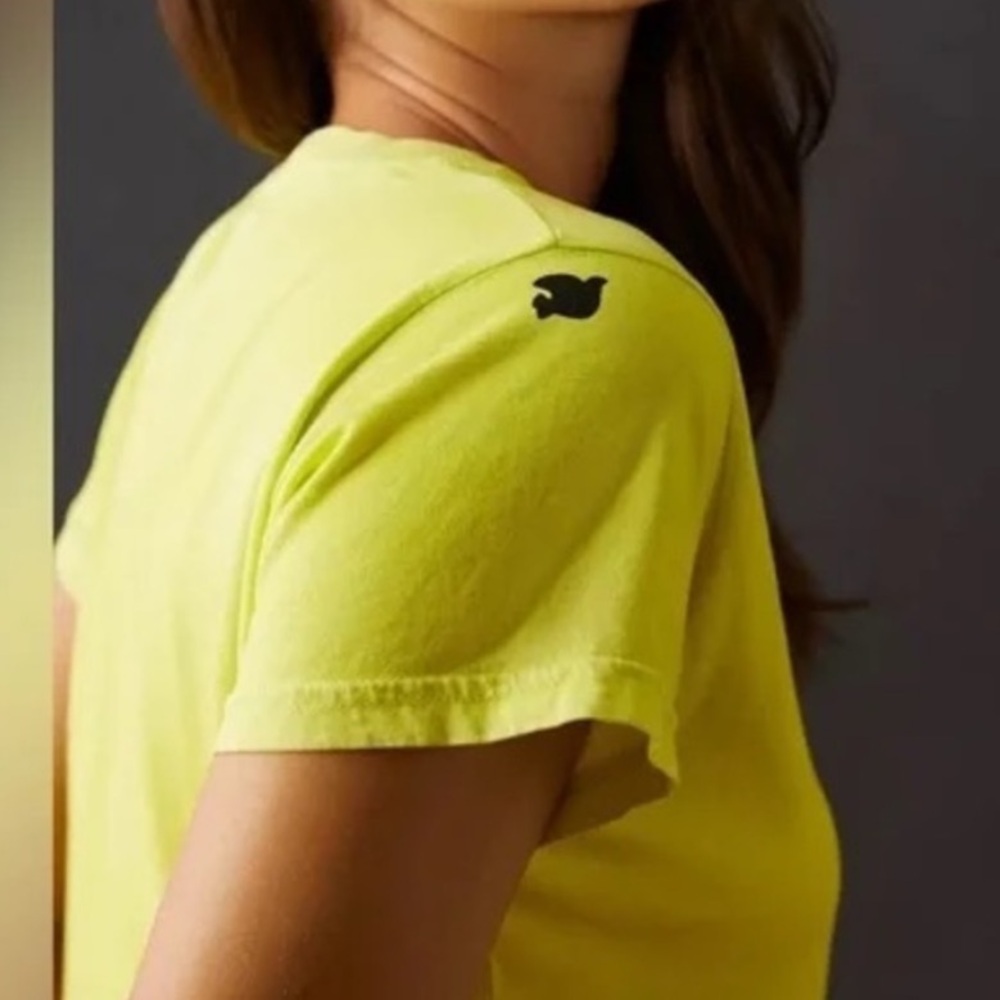 FREECITY Golden Line Short-Sleeve Tee in Yellow Green Sz XS Rare Distressed - Picture 2 of 16